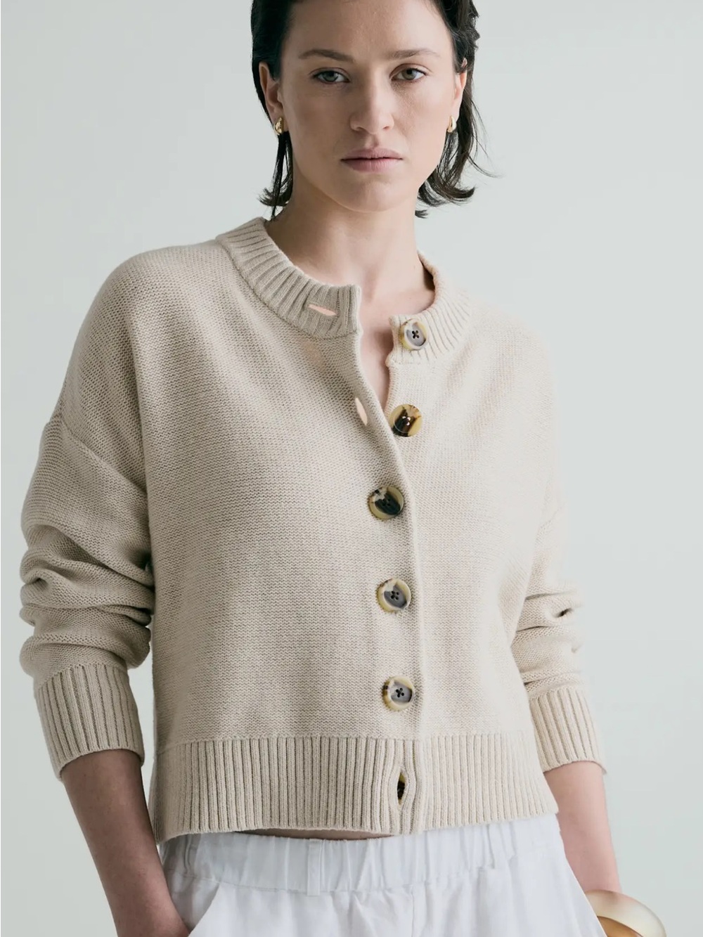 Quince Cream Knit Button-Front Cardigan